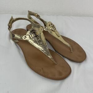Tommy Hilfiger Thong Metallic Gold Sling Back Sandal Size 9M, Style TWLEMMIELY-T